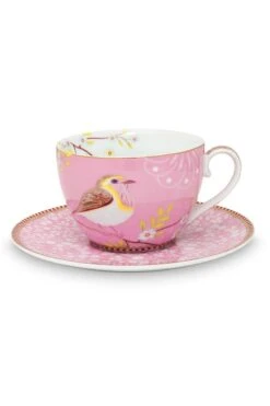 Floral Cappuccino Cup & Saucer Early Bird Pink
