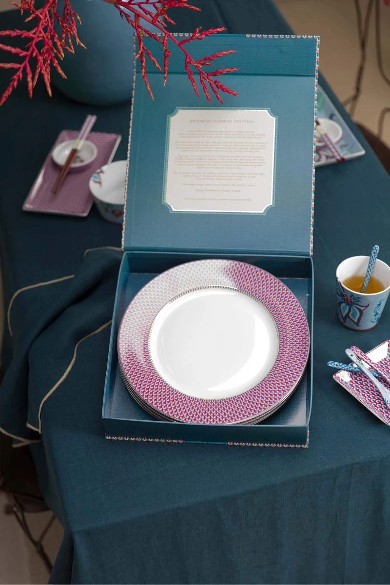 Flower Festival Set/4 Dinner Plates Red/Light Blue 26.5cm 4 Flower Festival Set/4 Dinner Plates Red/Light Blue 26.5cm - Image 2