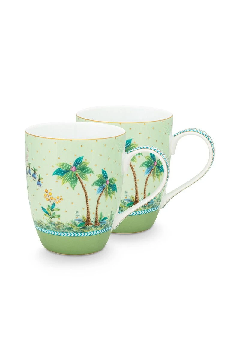Jolie Set/2 Mugs Large Gold Dots Green 3 Jolie Set/2 Mugs Large Gold Dots Green