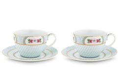 Blushing Birds Set/2 Cappuccino Cups & Saucers White