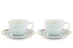 Blushing Birds Set Of 2 Espresso Cups & Saucers White