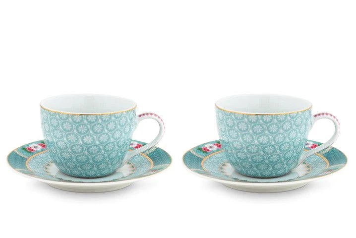 Blushing Birds Set Of 2 Espresso Cups & Saucers Blue 3 Blushing Birds Set Of 2 Espresso Cups & Saucers Blue