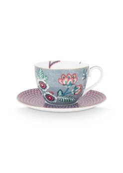 Flower Festival Cappuccino Cup & Saucer Light Blue -Pip studio 51.004.137 fs