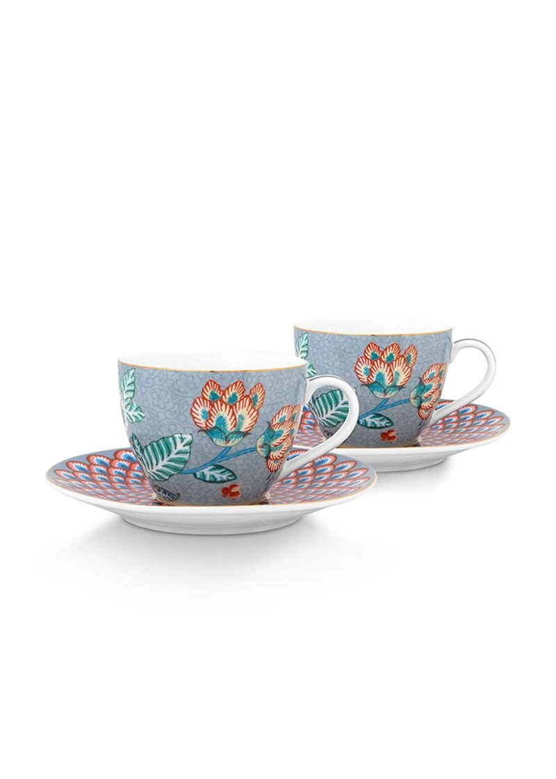 Flower Festival Set/2 Espresso Cup & Saucer Light Blue 3 Flower Festival Set/2 Espresso Cup & Saucer Light Blue