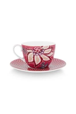 Flower Festival Set/2 Cappuccino Cup & Saucer Dark Pink 12 Flower Festival Set/2 Cappuccino Cup & Saucer Dark Pink -Pip studio 51.004.145 2 800x1200