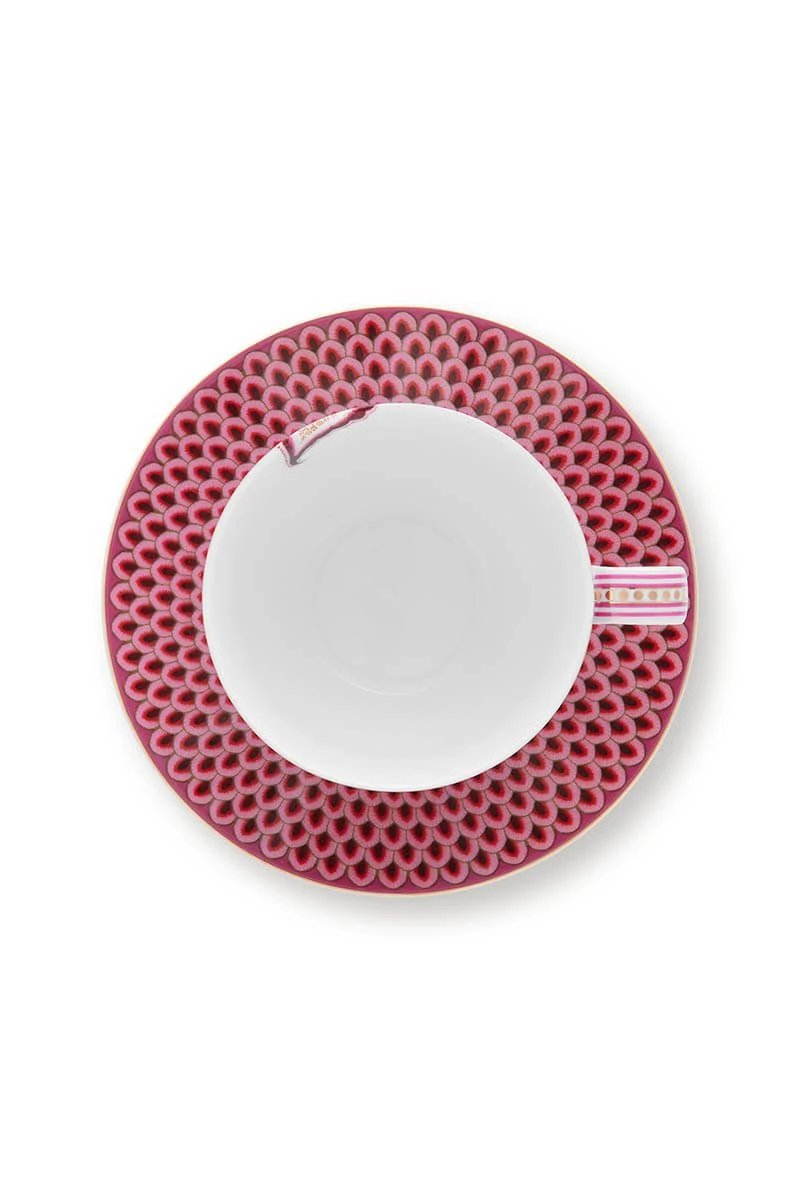 Flower Festival Set/2 Cappuccino Cup & Saucer Dark Pink 8 Flower Festival Set/2 Cappuccino Cup & Saucer Dark Pink - Image 6