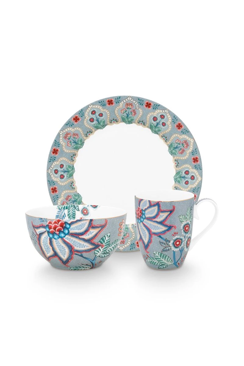 Flower Festival Breakfast Set/3 Light Blue 3 Flower Festival Breakfast Set/3 Light Blue