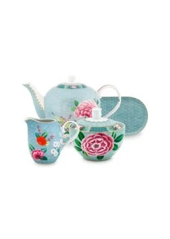 Blushing Birds Tea Set/4 Blue