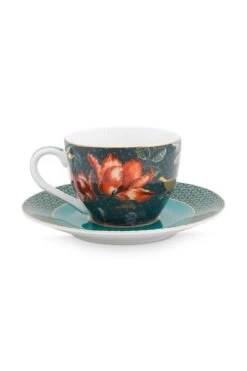 Winter Wonderland Espresso Cup & Saucer Dark Blue -Pip studio espresso kop en schotel winter wonderland van porselein met bloemen in donkerblauw 51.004.112bs