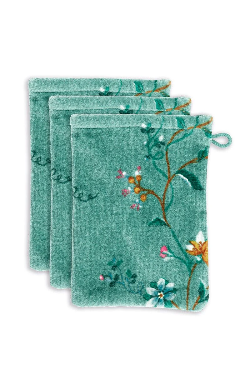 Washcloth Set/3 Les Fleurs Green 16x22 Cm 3 Washcloth Set/3 Les Fleurs Green 16x22 Cm