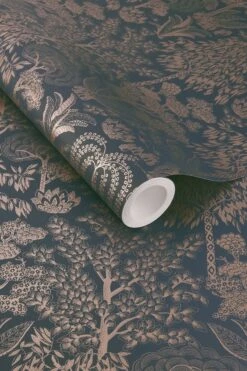 Pip Studio Origami Tree Non-Woven Wallpaper Dark Blue/Rosegold -Pip studio origami trees darkblue rosegold rol lr