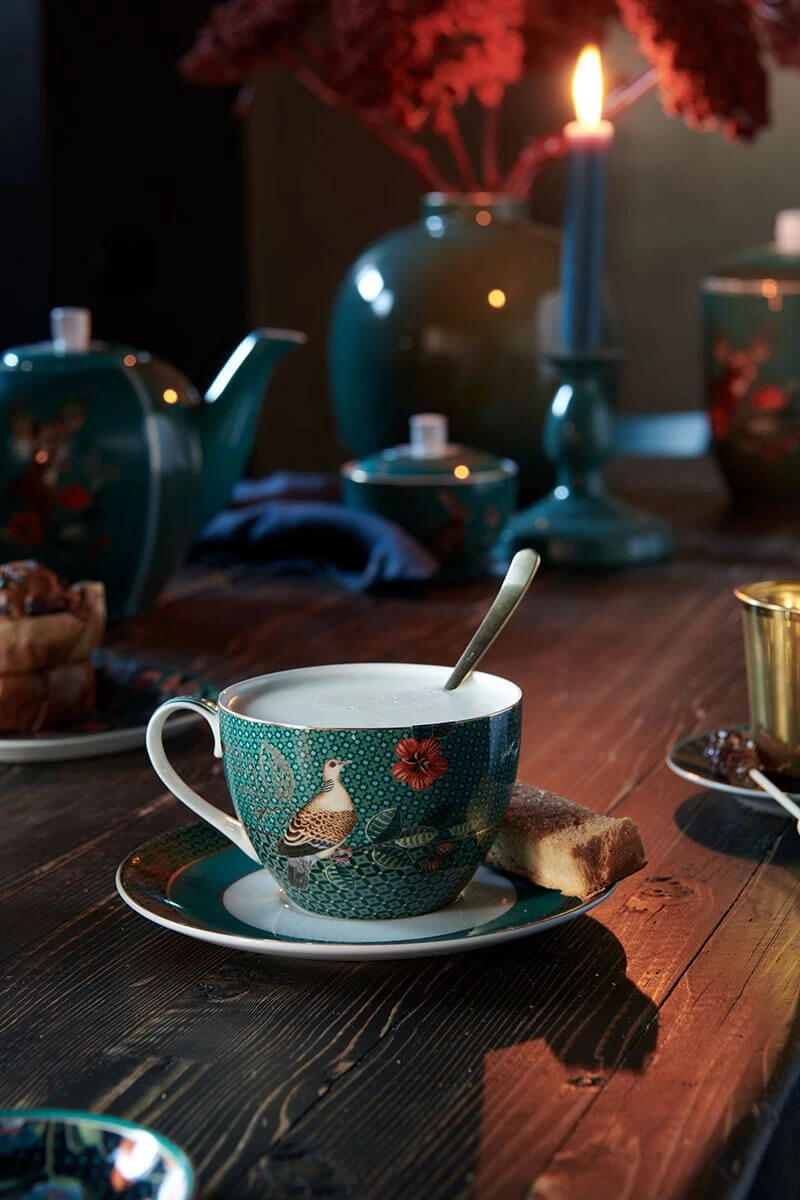 Winter Wonderland Cappuccino Cup & Saucer Green 4 Winter Wonderland Cappuccino Cup & Saucer Green - Image 2