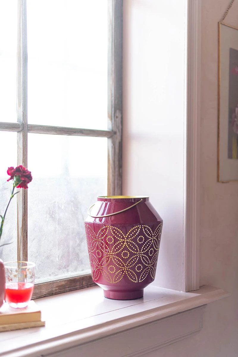 Lantern Enamelled Dark Pink 29cm 4 Lantern Enamelled Dark Pink 29cm - Image 2