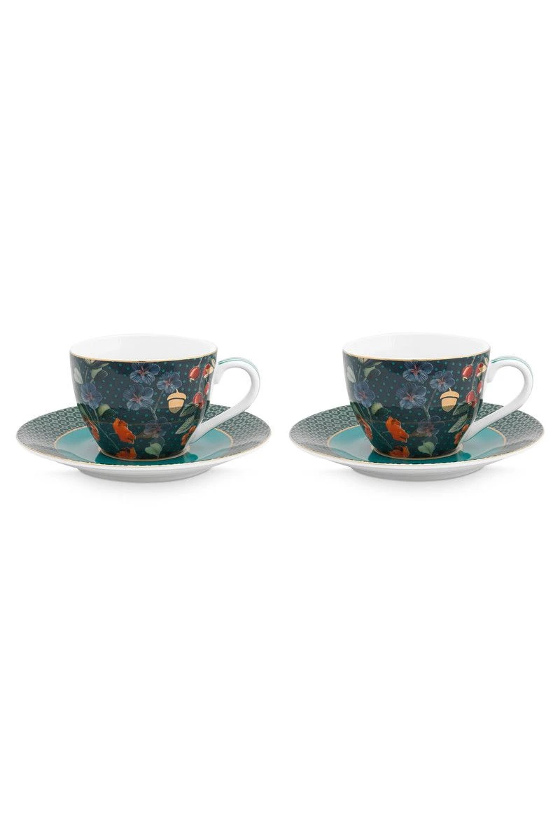 Winter Wonderland Set/2 Espresso Cups & Saucers Dark Blue 3 Winter Wonderland Set/2 Espresso Cups & Saucers Dark Blue