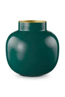 Round Metal Vase Dark Green 25 Cm