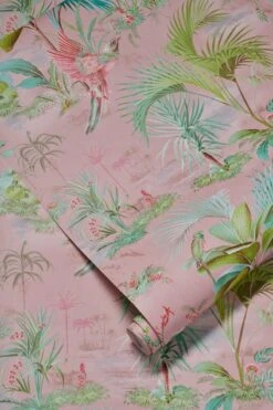 Pip Studio Palm Scene Non-Woven Wallpaper Pink -Pip studio wallpaper non woven vinyl paradise bird palms pink pip studio palm scene